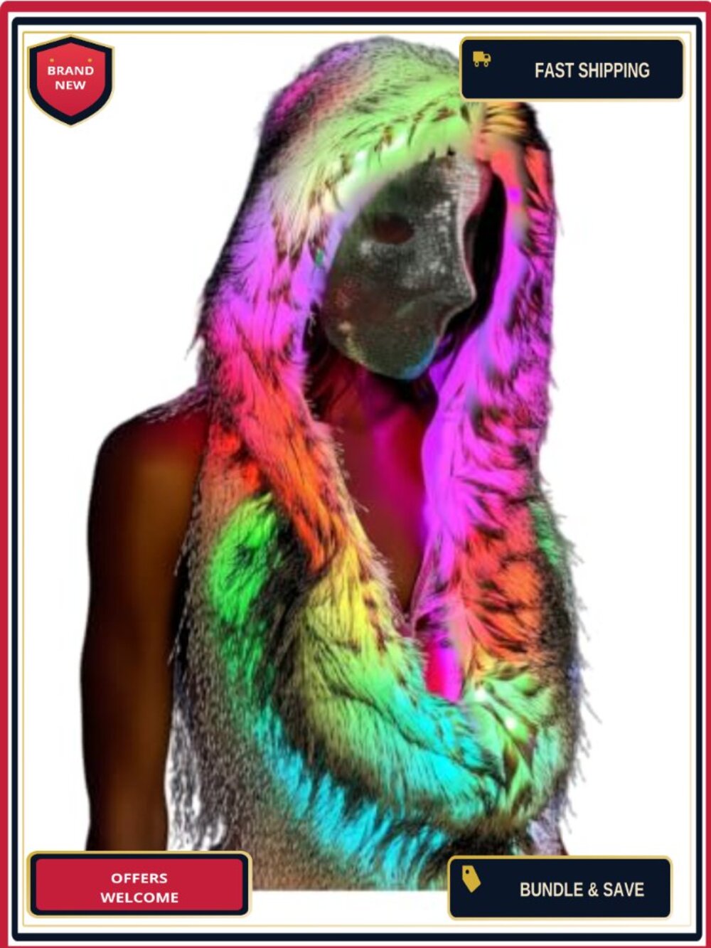 Faux Fur LED Light Vest Backless Halter Lace-Up Club Party Rave Top